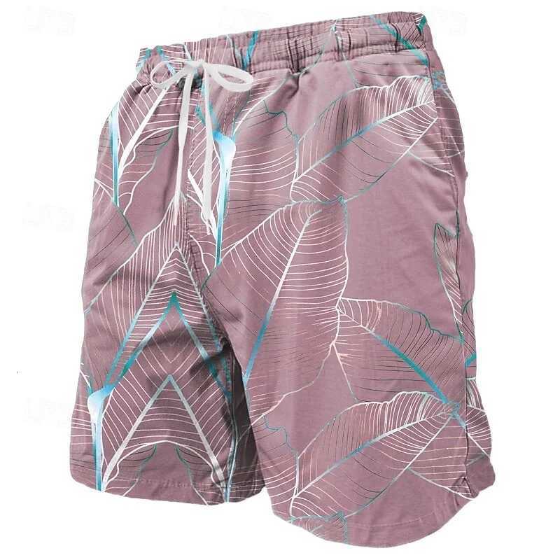 3D Printed Colorful Leaves Short Pants For Men Plant Stripes Pattern Beach Shorts Summer Casual Street Breathable Swim TrunksT251015