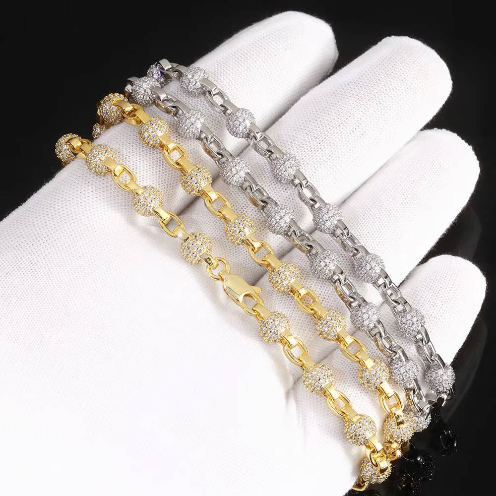 NUOYA Hip Hop Jewelry 4mm Round Bead Choker Necklace Full Pave Iced Out Moissanite Diamond Link Chain Gold Plated Necklace for Women Designer