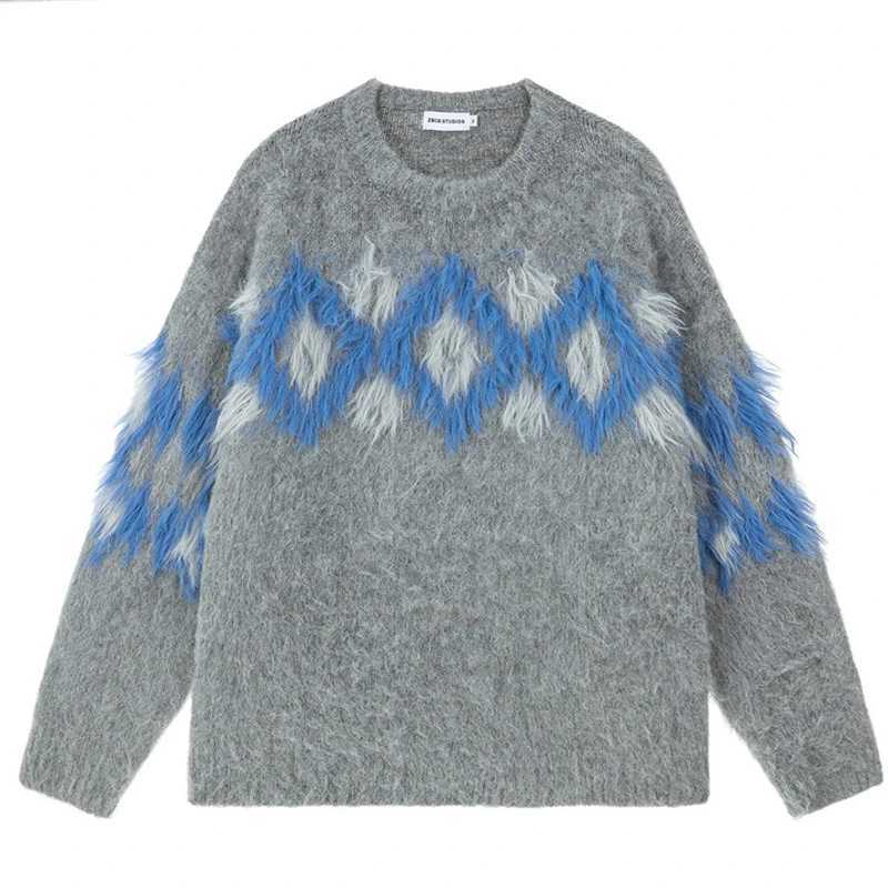 Couples Loose Knit Sweater Round Neck Oversize Casual Sheep Camel Texture Sweater Mens Street Harajuku Fashion Jumper Autumn J251015