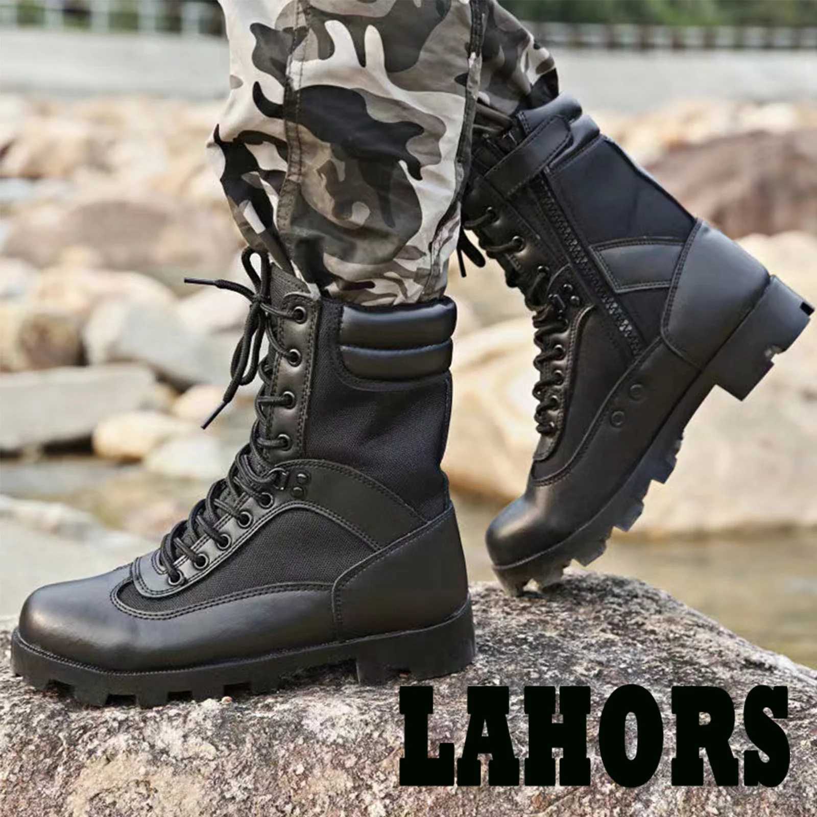 LAHORS Cowhide Man Tactical Boots Sport Hiking Shoes Outdoor Ank Desert Combat Boots Work Safety Shoes Botas Hombre Y251015