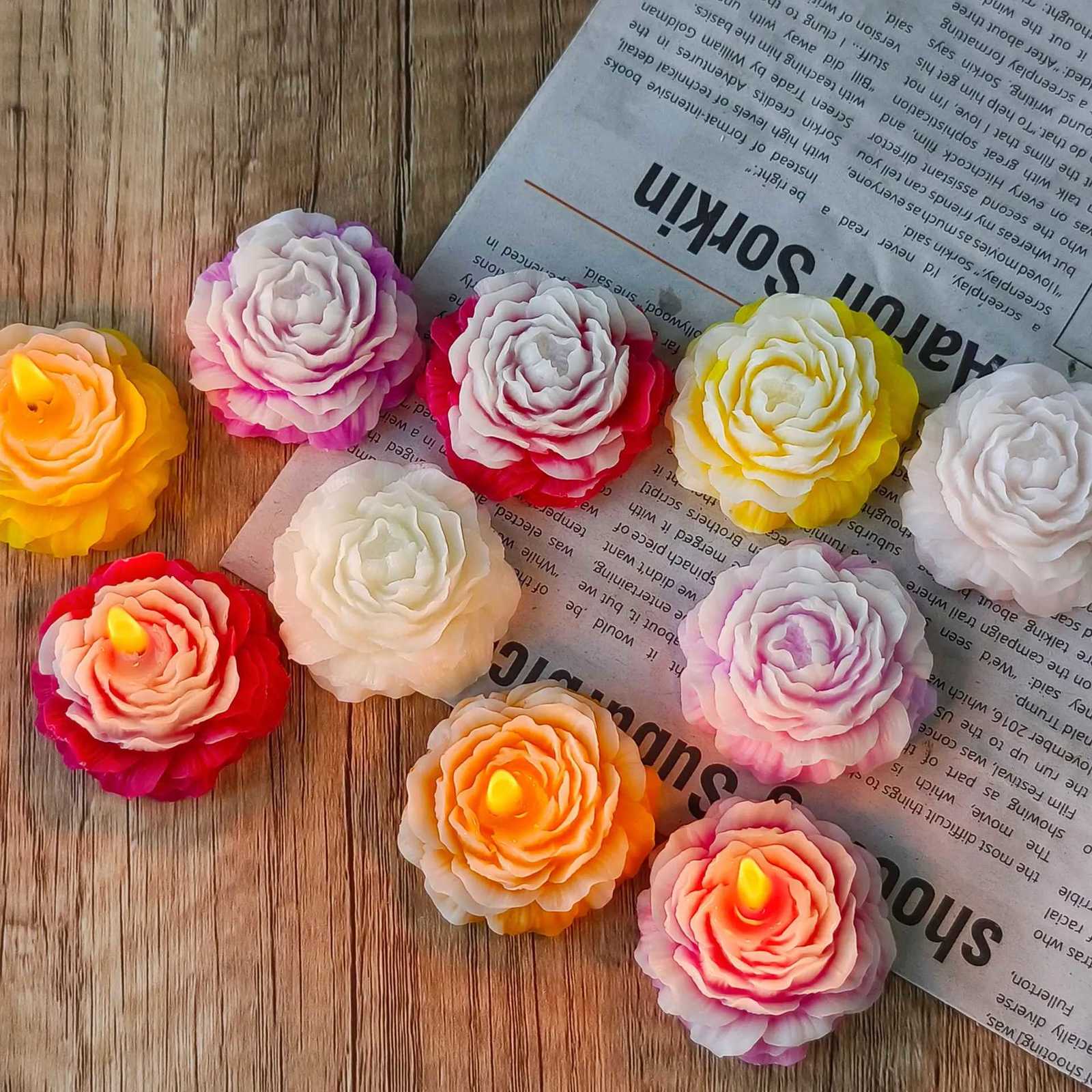 DIY Flower Aroma Candle Plaster Diffuser Stone Mould Candy Chocolate Baking Tool 3in1 Peony Flowers Handmade Soap Silicone Mold C251015