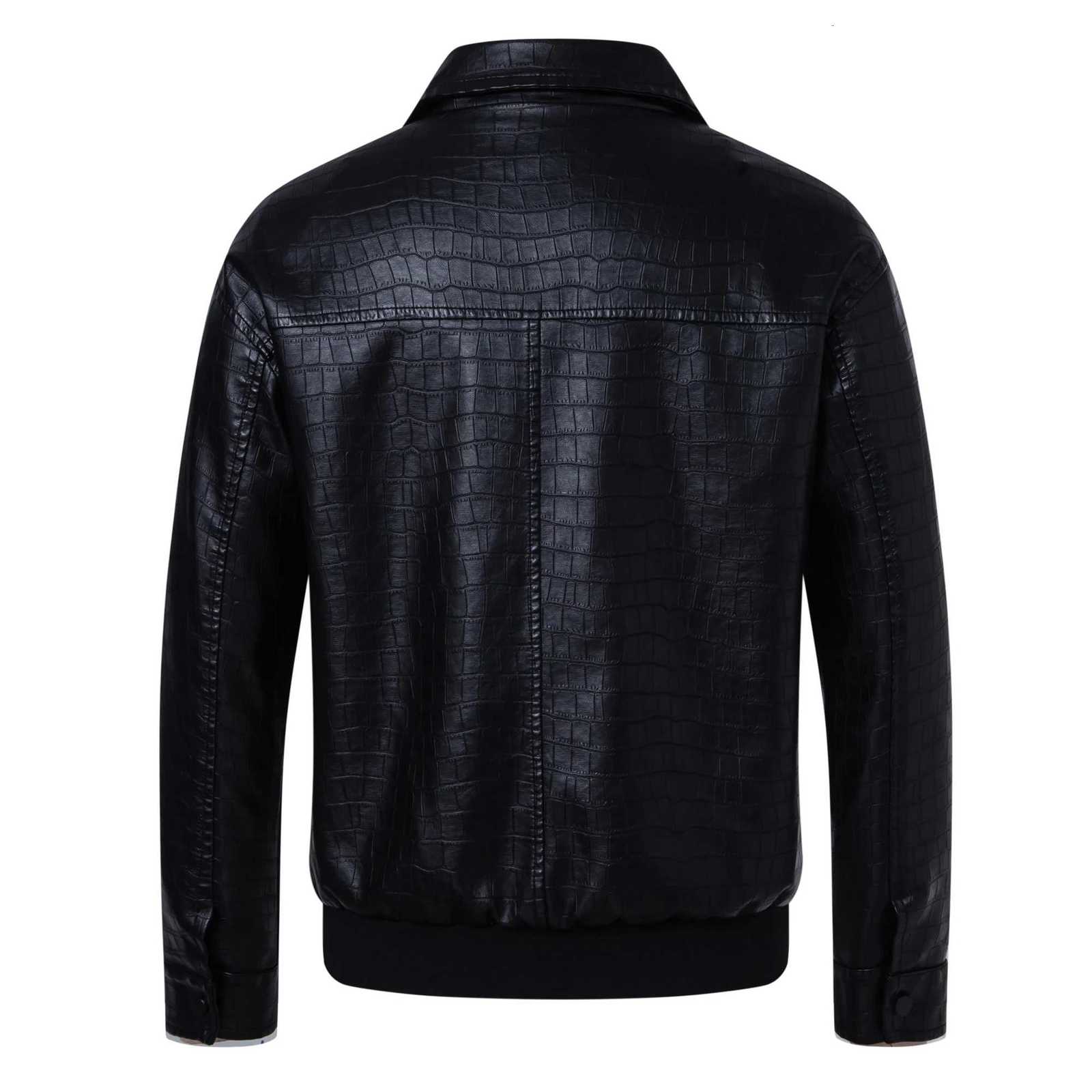 Mens faux crocodile PU leather jacket with vintage lapels W251015