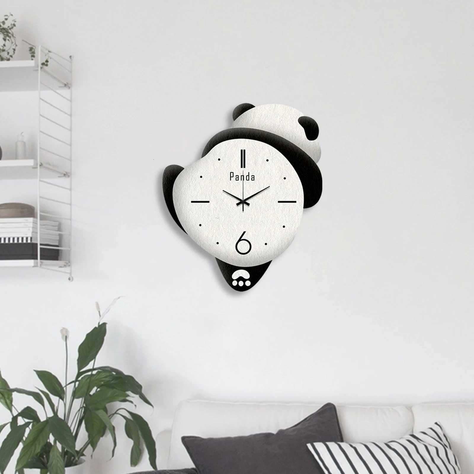 Panda Decor Silent Wall Clock Decorative Clock Adorable Battery Operated Room Mute Fashion Kitchen Wall Clocks Sweep Movement C251015
