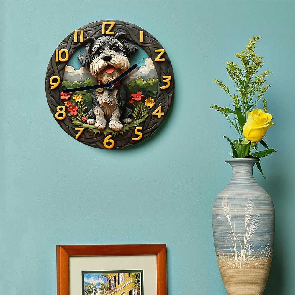 Chic Timepiece Silent Schnauzer Wall ClockAluminum Ideal For Pet Lovers FatherS Day clocks home decor C251015