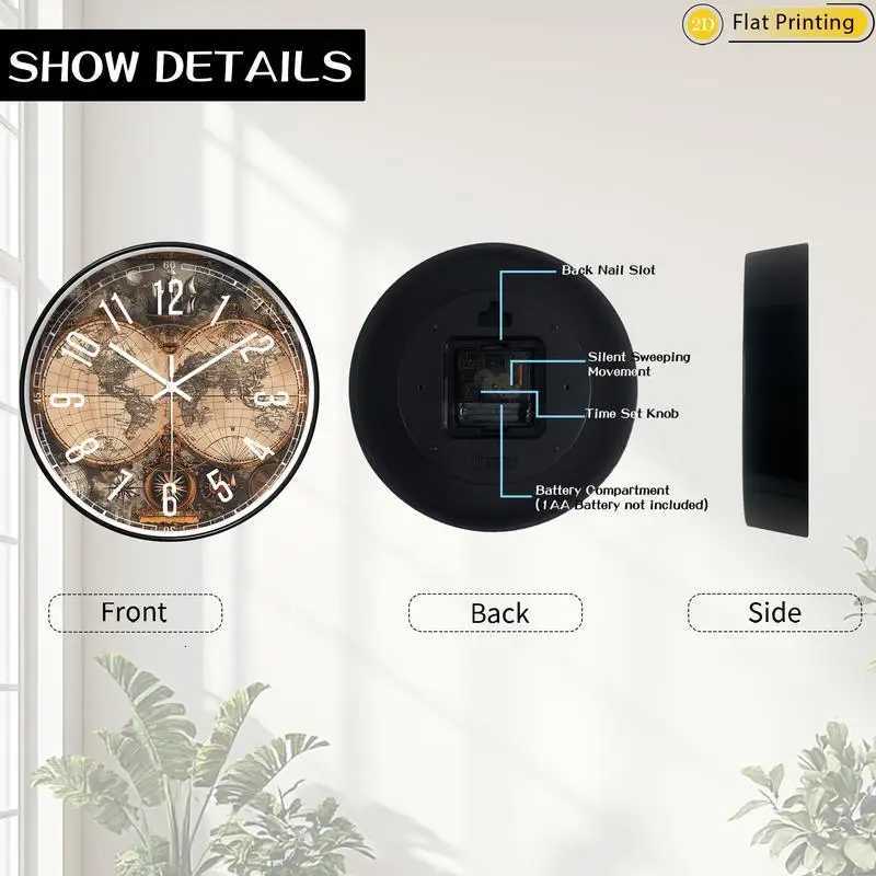 Wooden Silent Wall Clock Vintage world map compasses Quartz Round Analog Clock for Home Office Idea Holiday Gifts C251015
