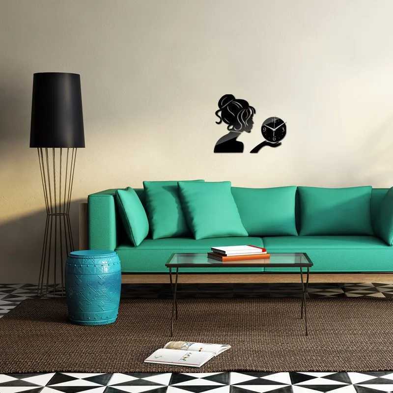 Beauty Lady Portrait Wall Clock Digital Quartz Watch Acrylic 3D Mirror Stickers Living Room Home Decor Beauty Salon Wall Decor C251015