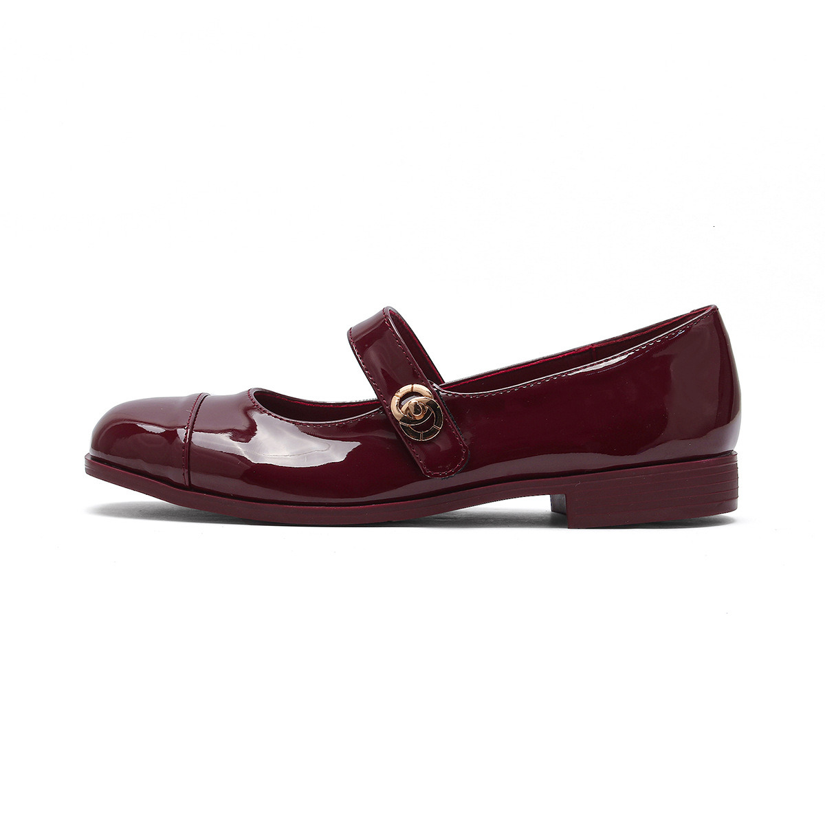 French school style classic and versatile, round-toed, shallow-cut, one-shoulder, thick-heeled Mary Jane single shoes, women's small leather shoe
