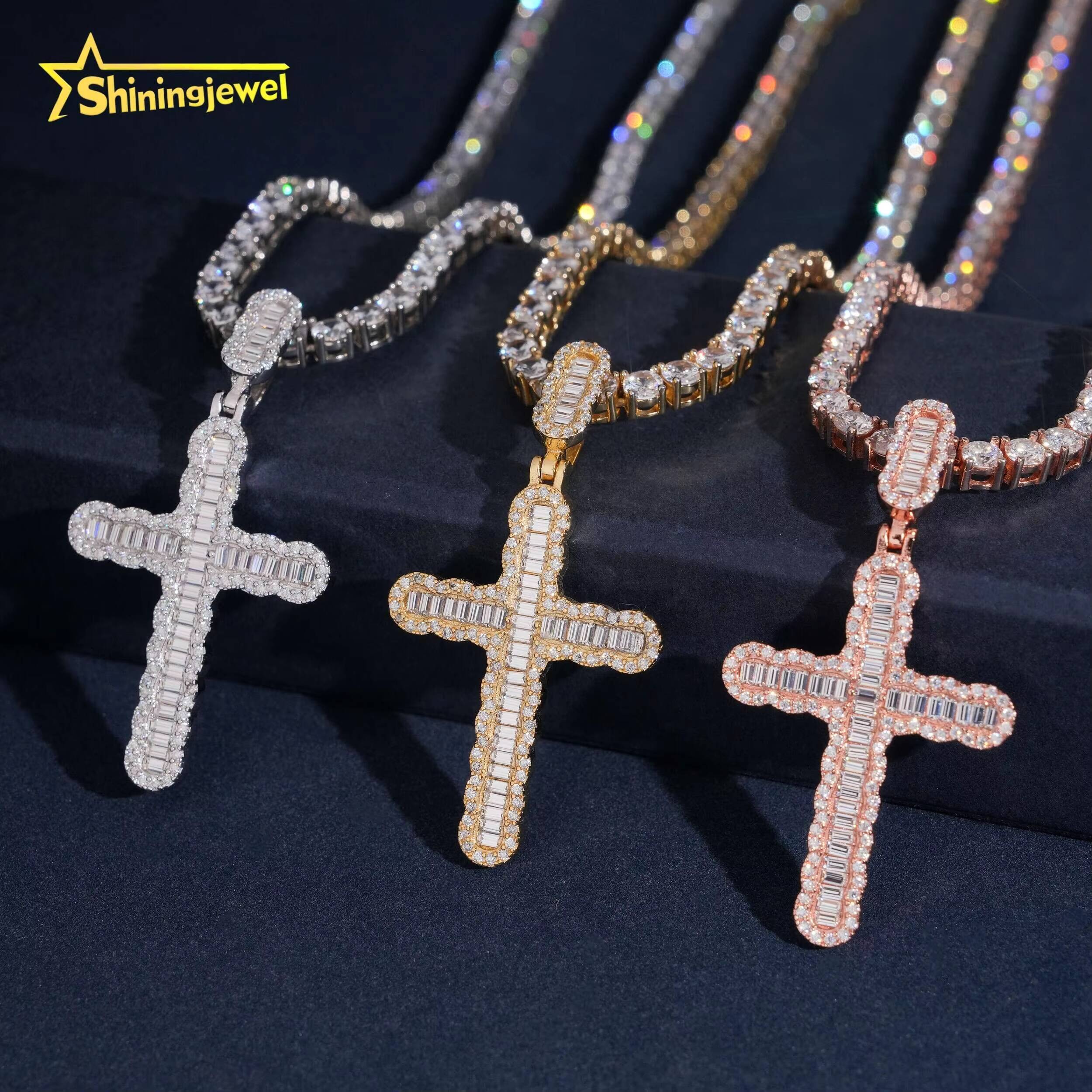 Hip Hop Style Pass Diamond Tester Iced Out Fine Jewelry 925 Silver Cross Charms Moissanite Pendant