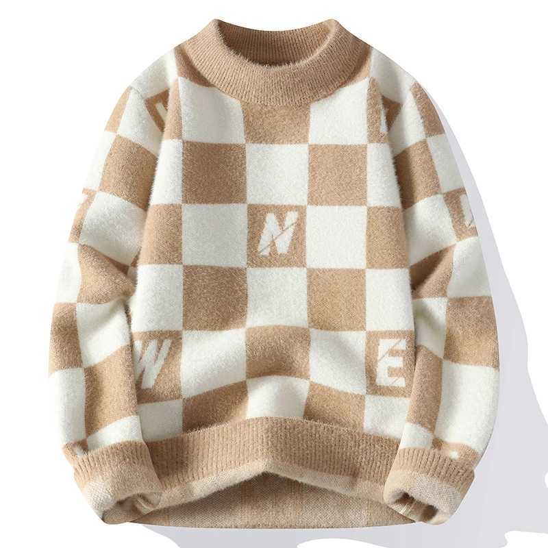 High quality Mink hair Sweater autumn Winter mens fashion Korean Rhombus Knitted Pullover mens wear Thickened mens Top J251015