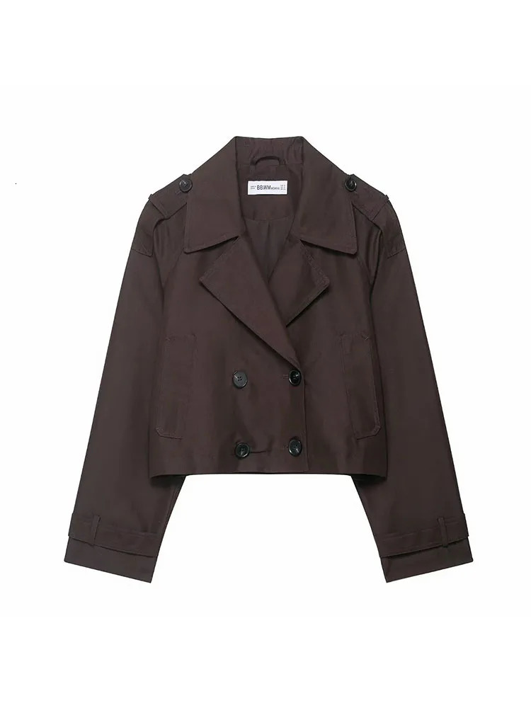 Fashion Lapel Short Trench Coats Women Double Breasted Pockets Jackets Female Autumn Winter Office Lady Solid Outwear 251030