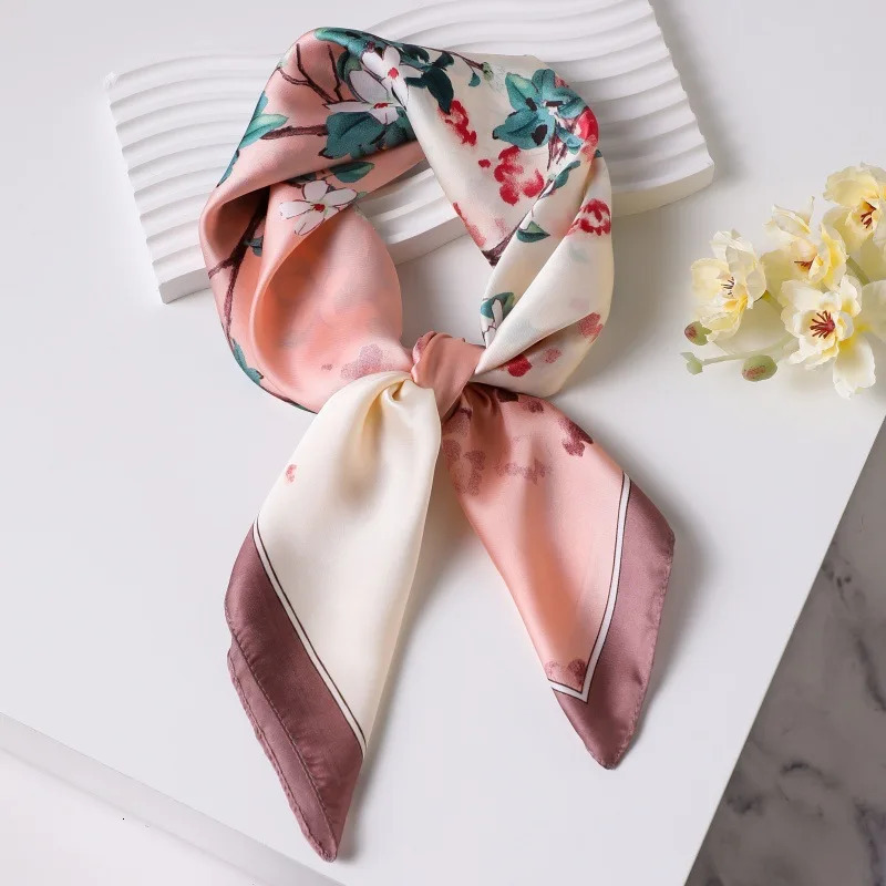 Printed Silk Scarf Women Simulated Silk Elegant Blue Versatile Headwear Bag Accessories Clothing Fashion Square Scarf 251014