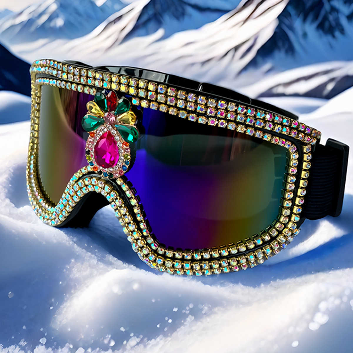 Large Frame Personality Color Film Windproof Goggles Offroad Motorcycle Riding Protective Glasses Chain Color Diamond Fashion Glasses for Men and Wome