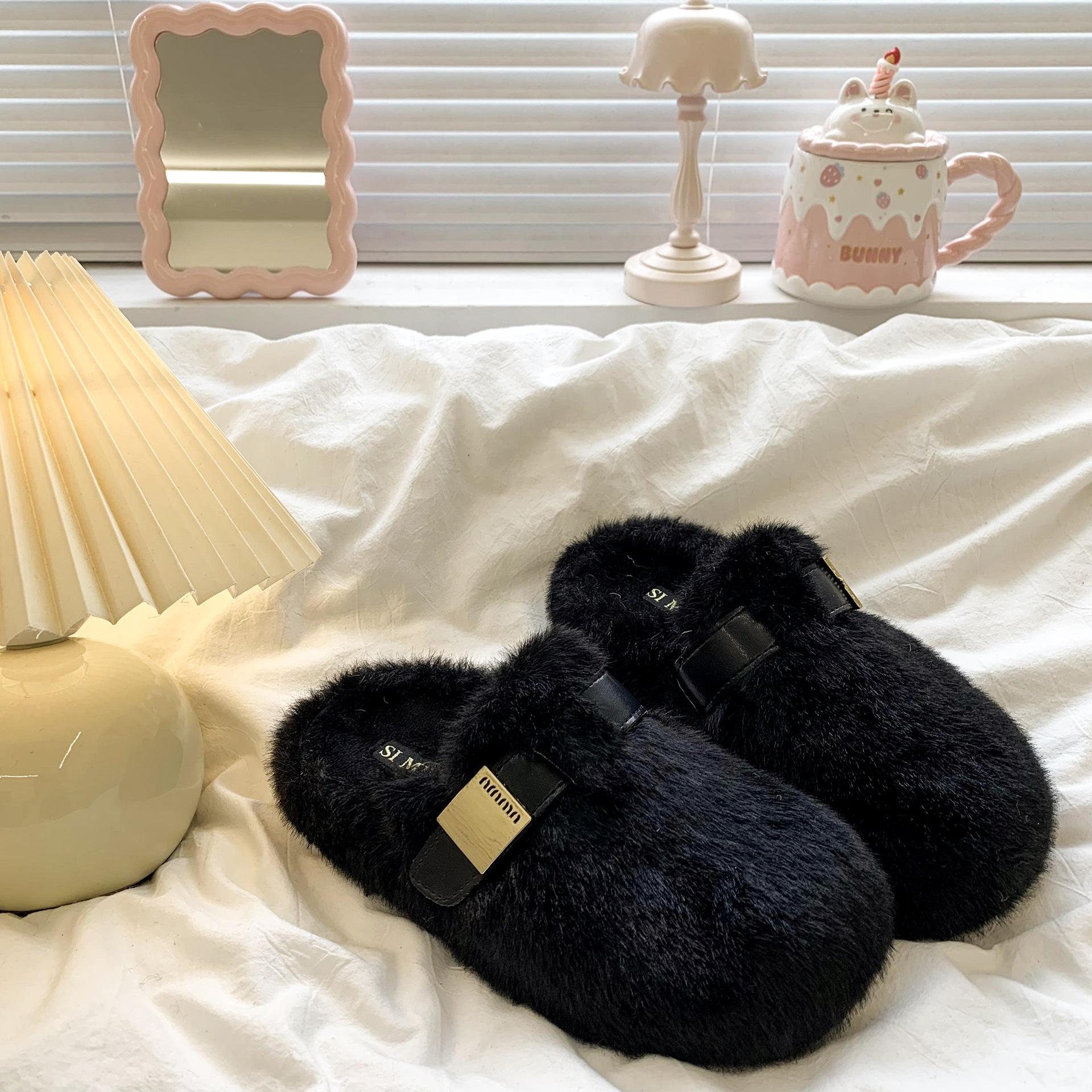 New hot free shipping designer slippers for womens snow slippers black khaki browwn New Fashionable Versatile Winter Fluffy Thickened Cotton Shoes