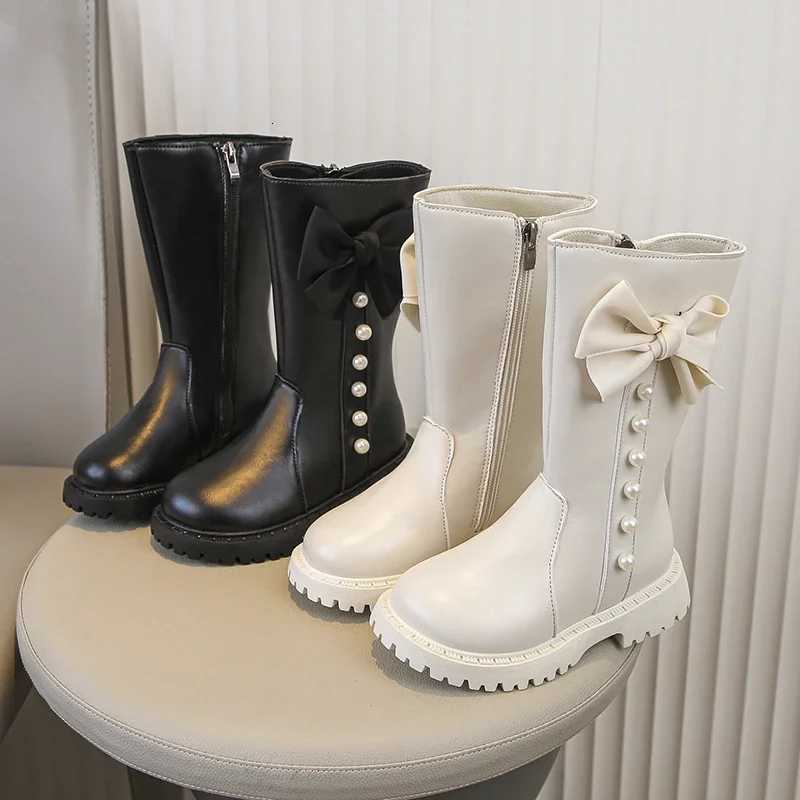 Girls Midcalf Boots Princess Style Big Bows Kids Long Boots Round Toes 2025 Autumn New Children Fashion Boots Side ZipperT251015