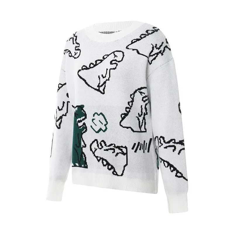 Women Cute Dinosaur Print Knit Sweater Harajuku Oversized Long Sleeve Round Neck Pullover Sweaters Y2K Preppy E Girl Streetwear J251015