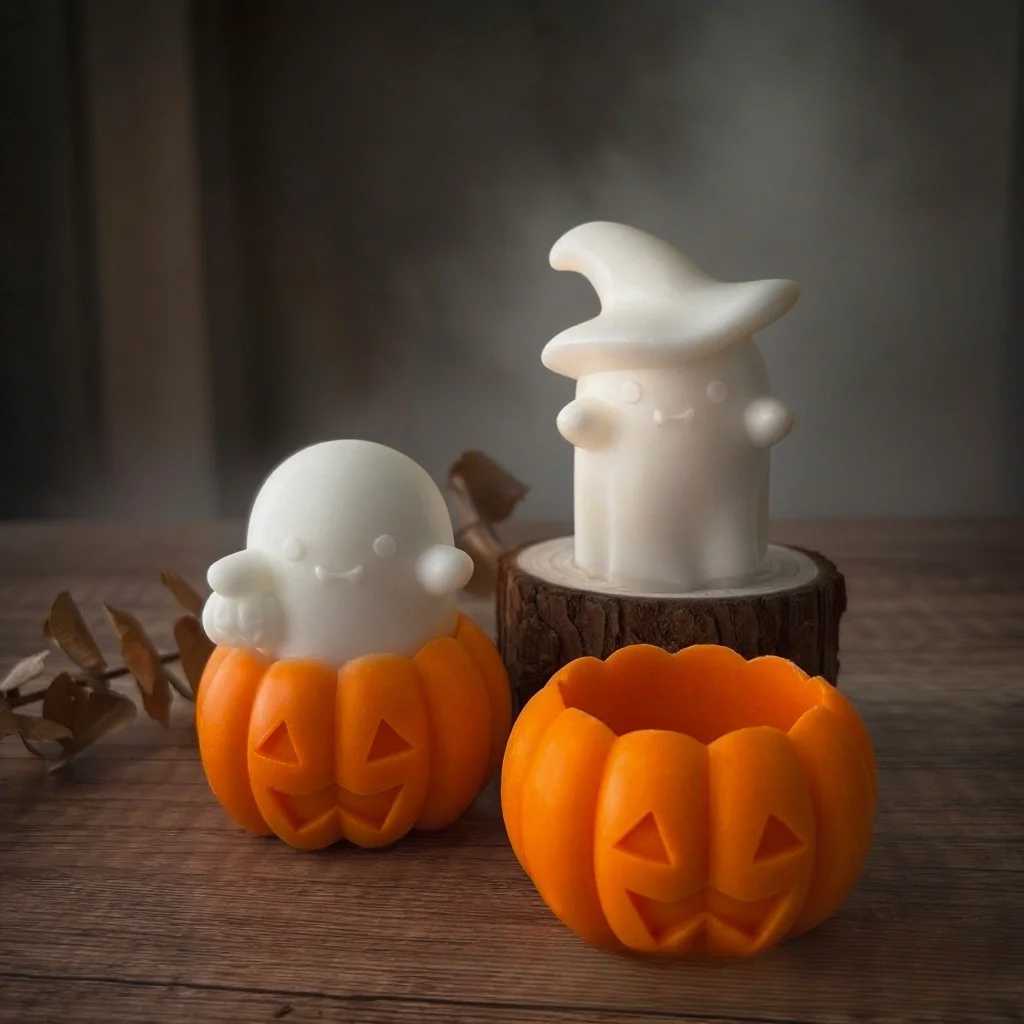 12pcs Ghost Pumpkin Scented Candle Adorable Soy Wax Candles Idea Gifts for Holiday Halloween Home Party Atmosphere Decorative C251015