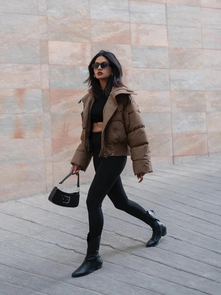 Preppy Solid Women Short Coat Elegant Long Sleeve Lapel Zippers Pocket Female Thicken Jacket Autumn Winter Lady Outwear 251011