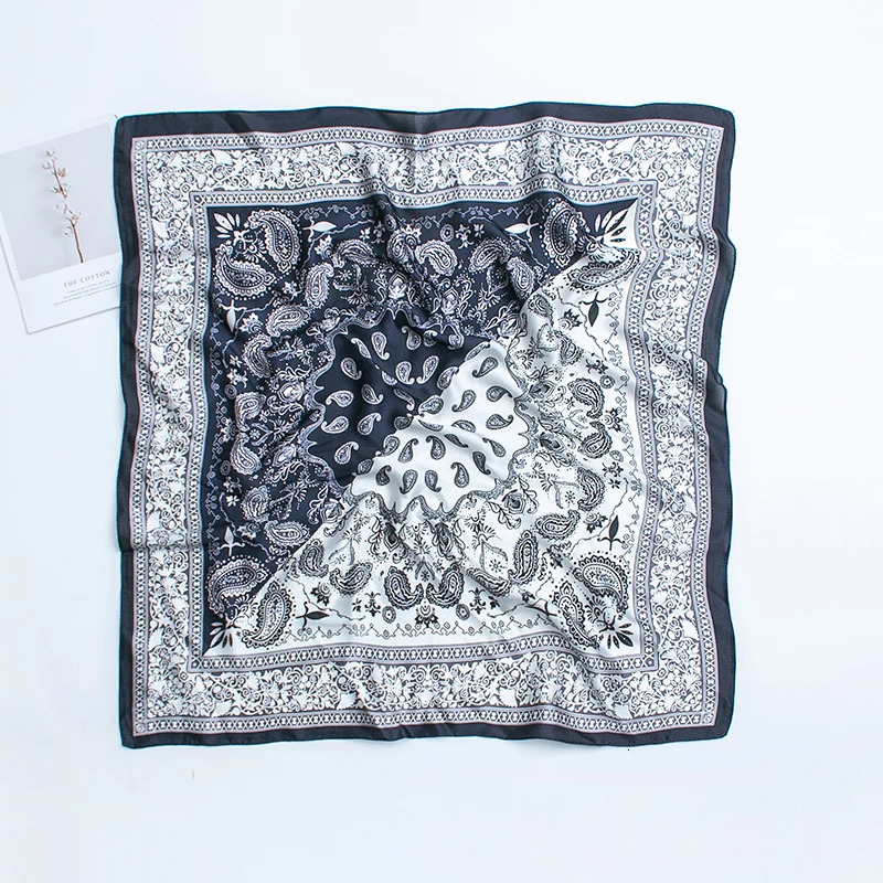 Retro Cashew Flower Square Hijab Scarf Hiphop Scarf Pants Scarf 60cm Simulated Silk Scarf Neckband for Men and Women Hair With 251014