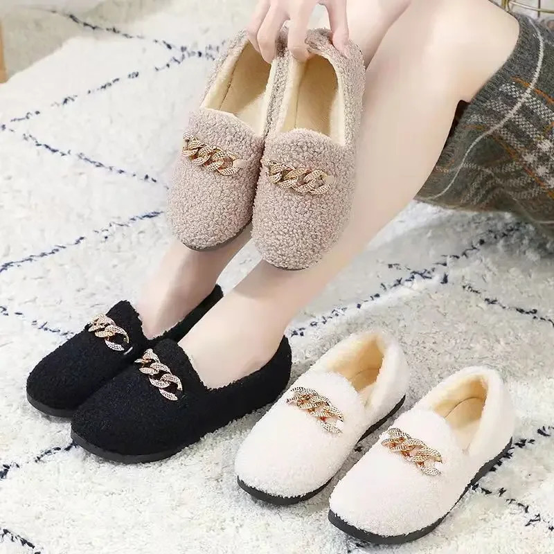 Womens Winter Slippers Warm Short Plush House Shoes Laides Slip on Moccassins Fashion Lady Flats Loafers Non Slip 251013
