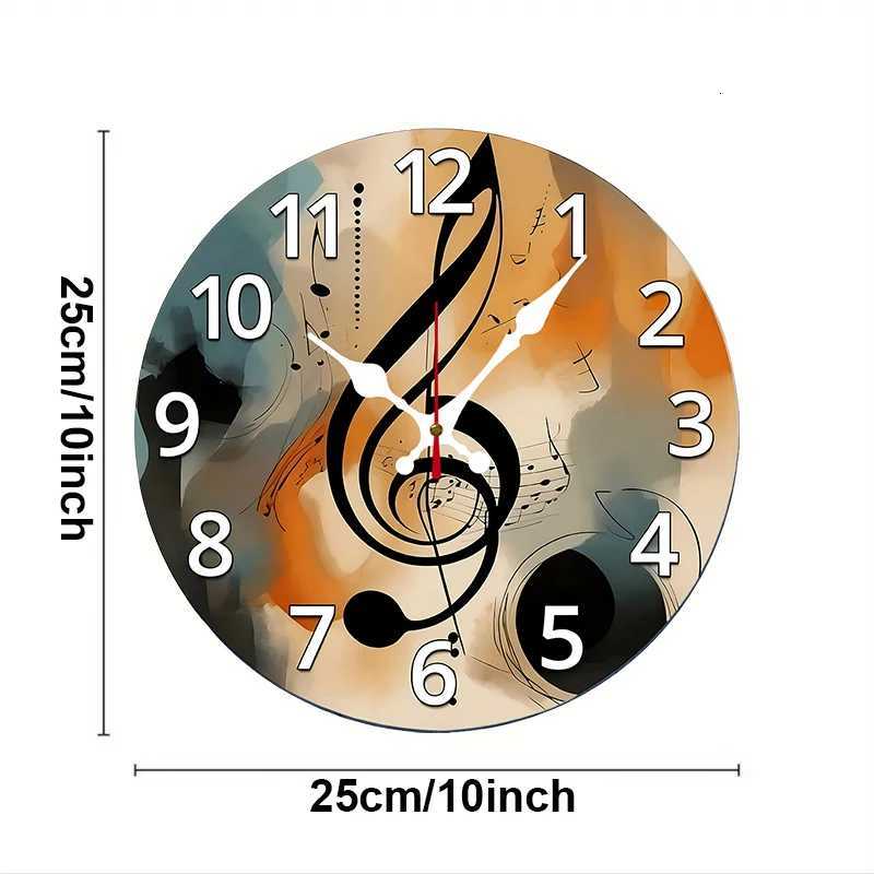 Musical Note Pattern Wooden Round Silent Hanging Wall Clock Suitable For Living RoomOfficeStudy Room BedroomHome Decoration C251015