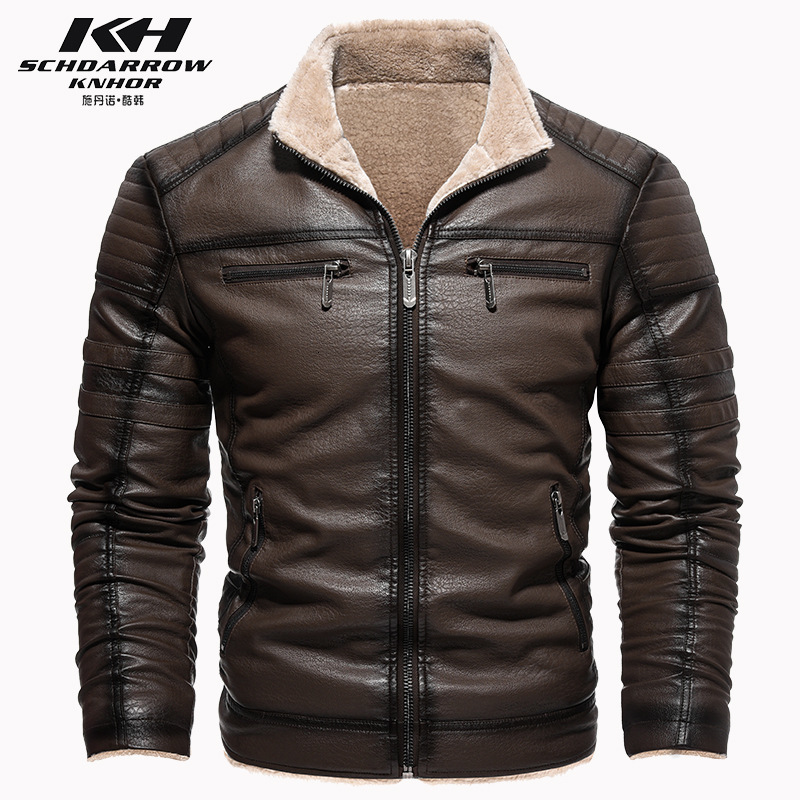 iSurvivor Men Winter Thick Fleece PU Leather Jackets Coats Hombre Male Casual Fashion Slim Fit Large Size Zip Jackets Men 201218
