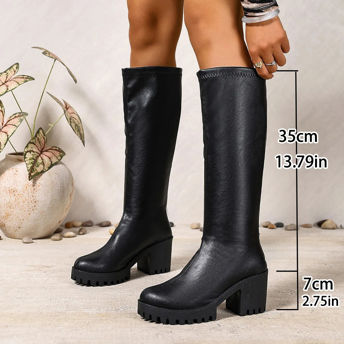 Winter Round Toe Sexy and Comfortable Thick Heel Boots Fashionable Elegant Outdoor Knee High Knight in Large Size 251009