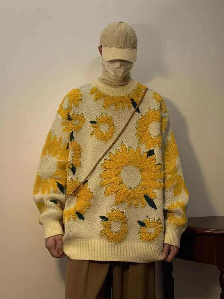 Chrysanthemum Jacquard Mens Knit Sweater Cashmere Clothing Deals Knitwear 2025 Casual Streetwear Woven Pullovers Male No Hoodie J251015