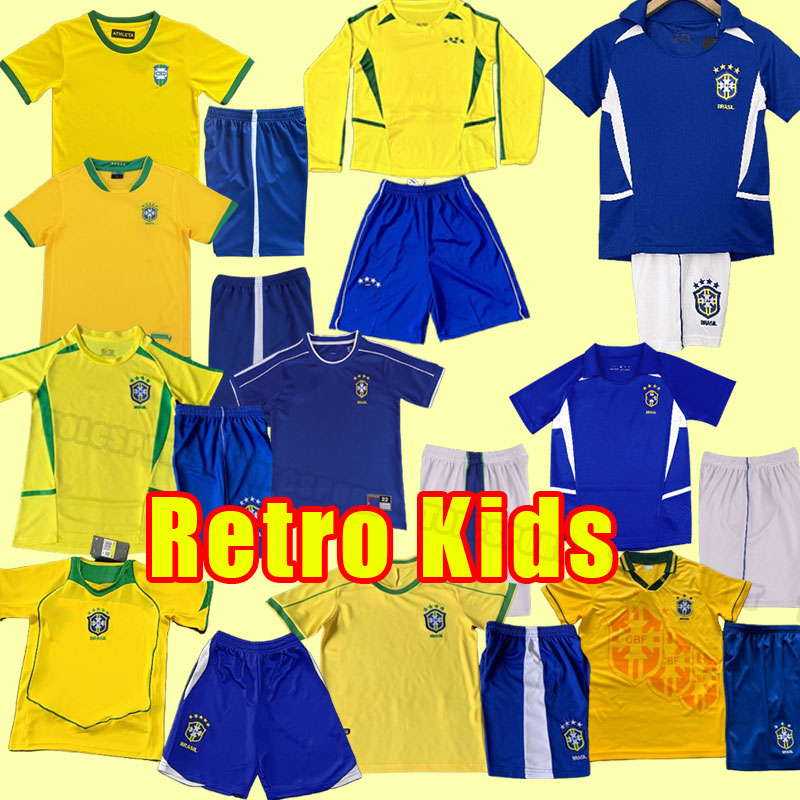 Kids kits Brasil soccer jerseys retro shirts Carlos Romario Ronaldo Ronaldinho camisa de futebol BraziLS RIVALDO ADRIANO 1998 98 2002 02 child 2004 1994 04 94 long