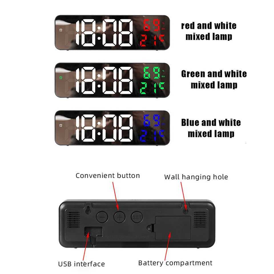 LED Digital Wall Clock Large Screen WallMounted Time Temperature Humidity Display Electronic Alarm Clock Digital Clock C251015