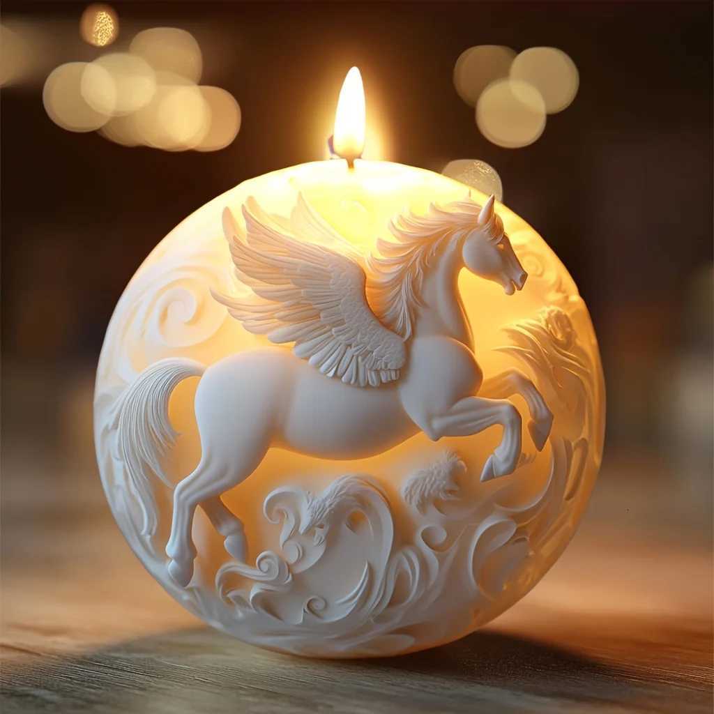 Steed Wings Flying Horse Spherical Candle Silicone Mold Flying Horse 3D Spherical Resin Mould Running Flying Horse Gypsum Molds C251015