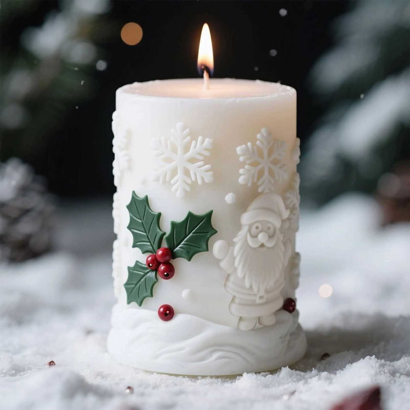 3D Cylinder Christmas Snowflake Elk Silicone Candle Mold Christmas Tree Santa Aroma Plaster Mold Candle Making Supplies C251015