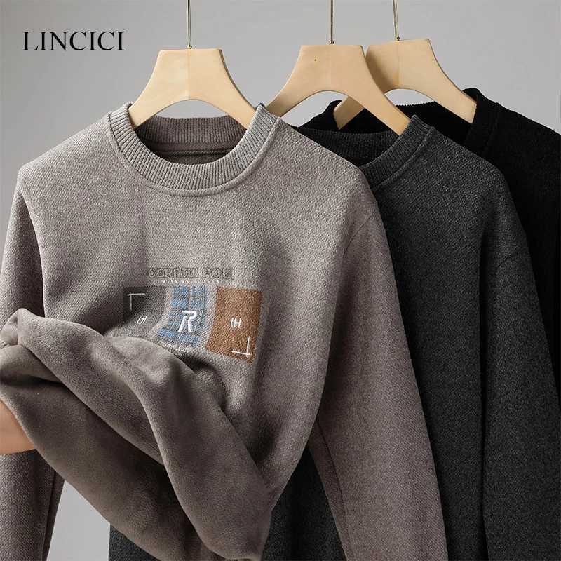 2024 AutumnWinter New Mens Sweater with Thick Velvet for Warmth Round Neck Letter Embroidered Knitted Inner Undercover J251015