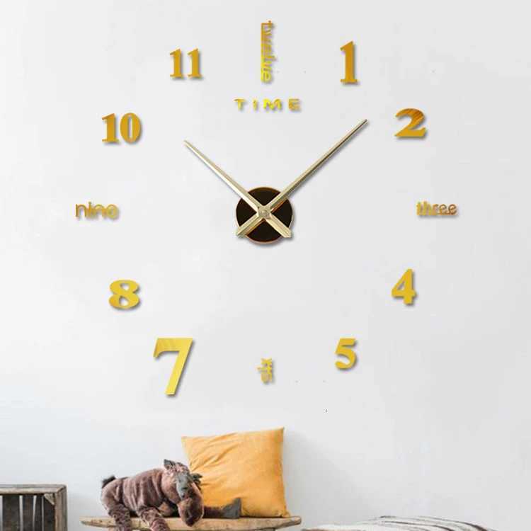 NEW Modern Design Large Wall Clock 3D DIY Quartz Clocks Fashion Watches Acrylic Mirror Stickers Living Room Home Decor Horloge C251015