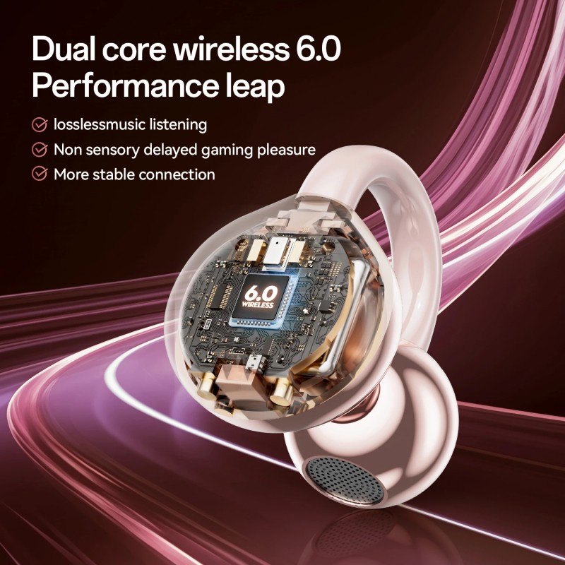 M106 Love Heart Wireless Bluetooth Headphones, Clip-On Style, Mini Bag-Friendly, Open-Ear Non-In-Ear Design, for Daily Use/Gym/Commute, Earbuds with S