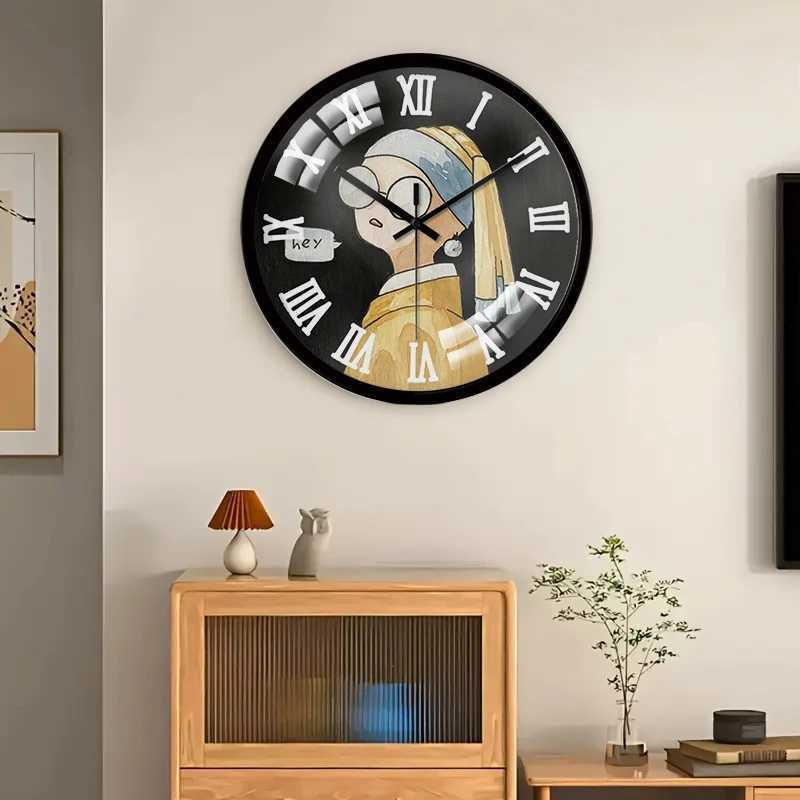 Girl Pearl Earrings Cartoon Round Silent Hanging Wall ClockSuitable For Living RoomSchoolStudy RoomBedroomChildrens Gifts C251015