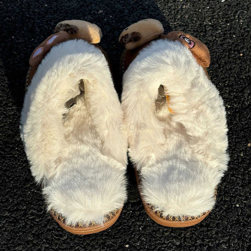 Sanrio Hello Kitty Plush Slippers Warm Winter Indoor Brown Slippers Flat Casual NonSlip Girl Home Shoes Warms Cotton Slippers L251015