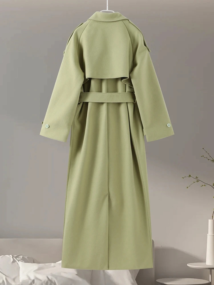 Urban Solid Double Breasted Long Women Coat Loose Full Sleeve Belt Double Breasted Female Jacket 2025 Autumn Winter Lady Top 251028