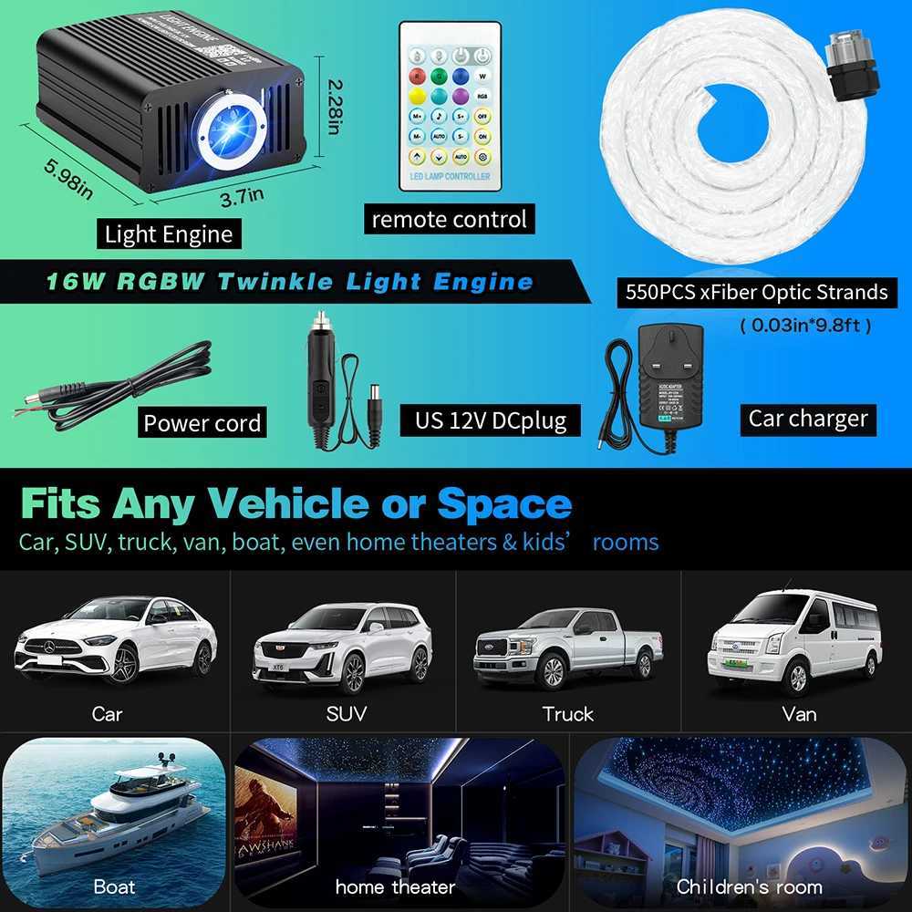16W Twinkle Car Star Ceiling Light DC 12V Star Ceiling Fiber Optic Light Kit Atmosphere Ceiling Car Roof Star for Car Home Party X251015