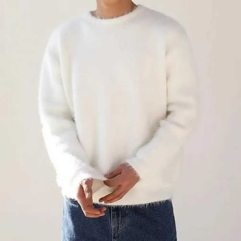 Autumn Men s Solid Fluffy Knitted Sweaters New Korean Fashion Loose Warm Pullovers Winter Couples Vintage Knitwear Jumpers J251015