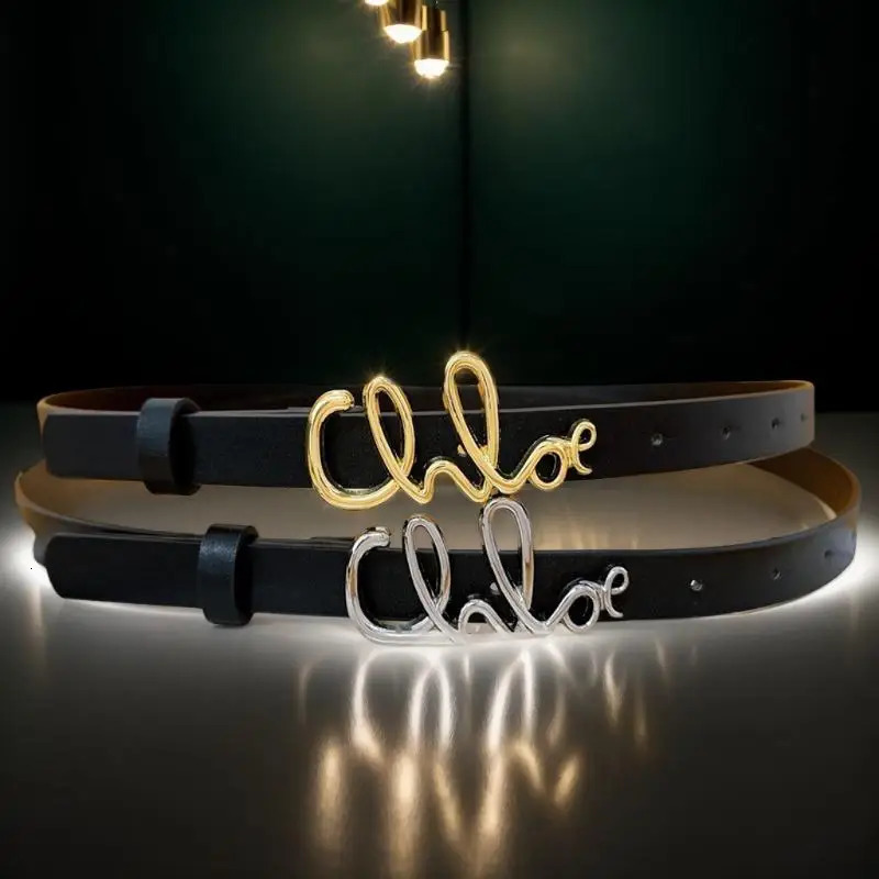 Fashionable Womens Belt Advanced Metal Letter Buckle 20cm Width Womans Dress Jeans Thin Waistband 251008