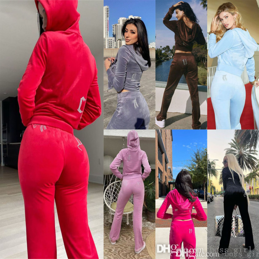 Womens Tracksuits Designer Rhinestone Letter Fleece Fabrics Cute Girl Autumn Winter Hoodie Sweatpants Two Piece Set Sportwear 8 Colours