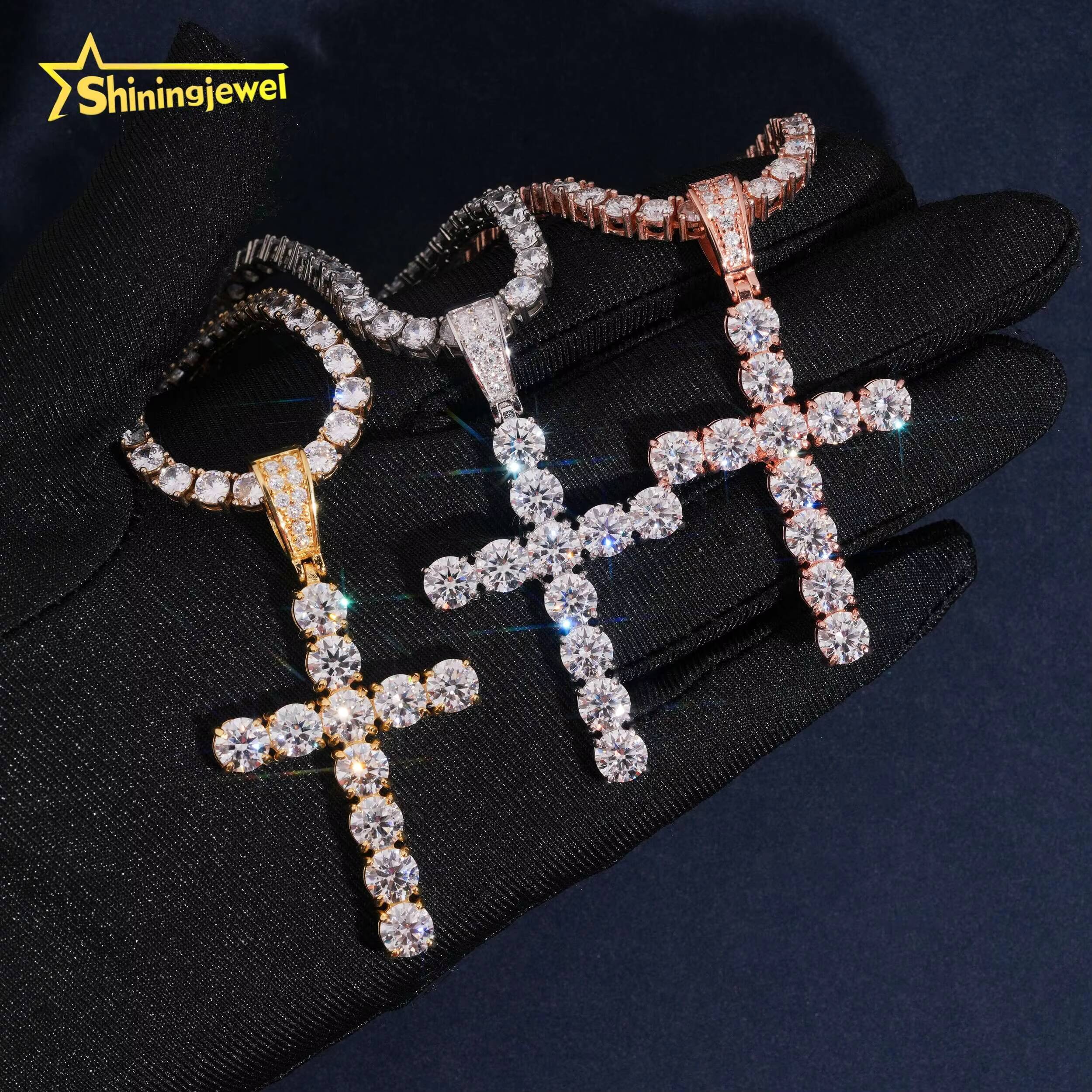 Hot Sale Cross Pendant Pass Diamond Test Moissanite 925 Sterling Silver Gold Plated Hip Hop Iced Out Cross Charm Pendant