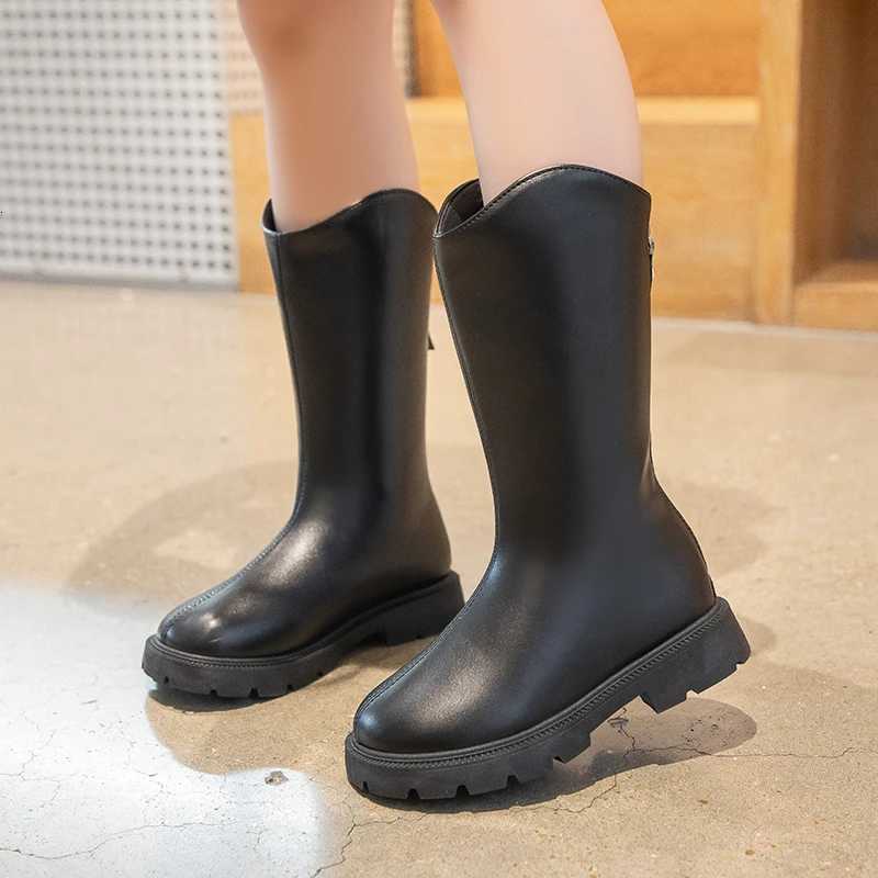 Fashion Childrens School Leather Boots Classic Black Brown Girls Causal Platform Boots Roundtoe Kids Catwalk Midcalf BootsT251015