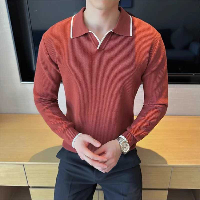 2025 Autumn Mens Vneck Sweater British Style Long Sleeved Knitted Sweater Slim Fit Casual Business Base Pullover Men Clothing J251015