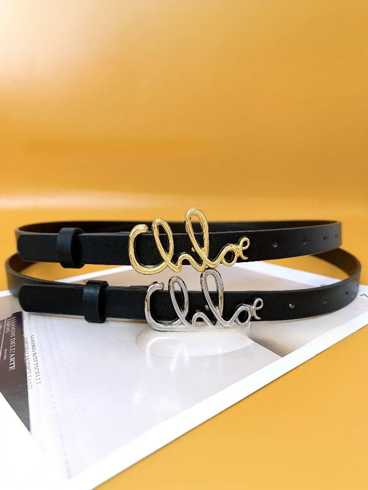 Fashionable Womens Belt Advanced Metal Letter Buckle 20cm Width Womans Dress Jeans Thin Waistband 251008