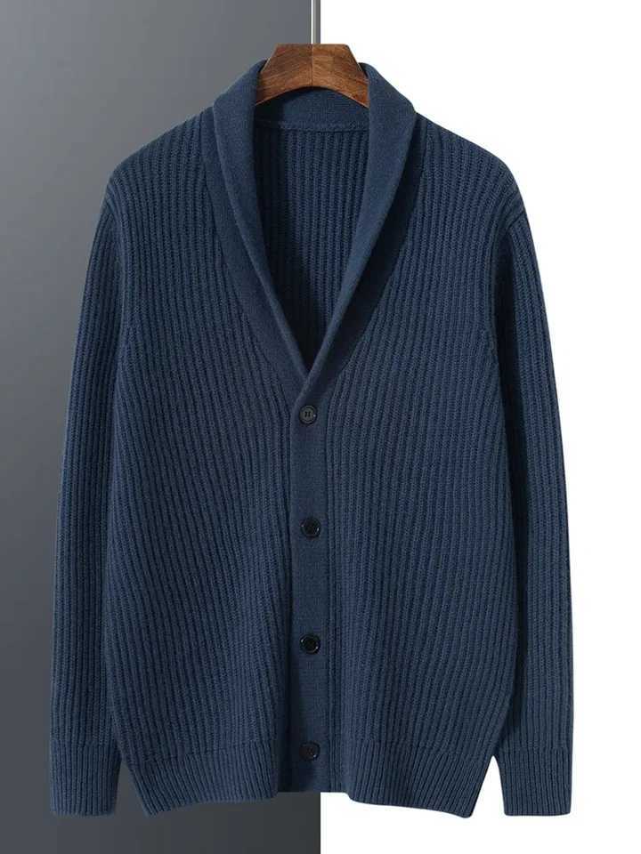 Mens Heavy Thick 100 Pure Cashmere Cardigan Olive Warm Collar HighEnd Sweater Coat Super Handsome J251015