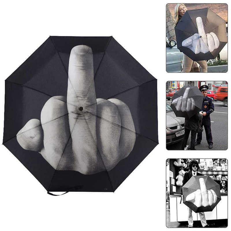 Personalized creative middle-finger umbrella, fully automatic three-fold umbrella, funny way of showing disdain towards students