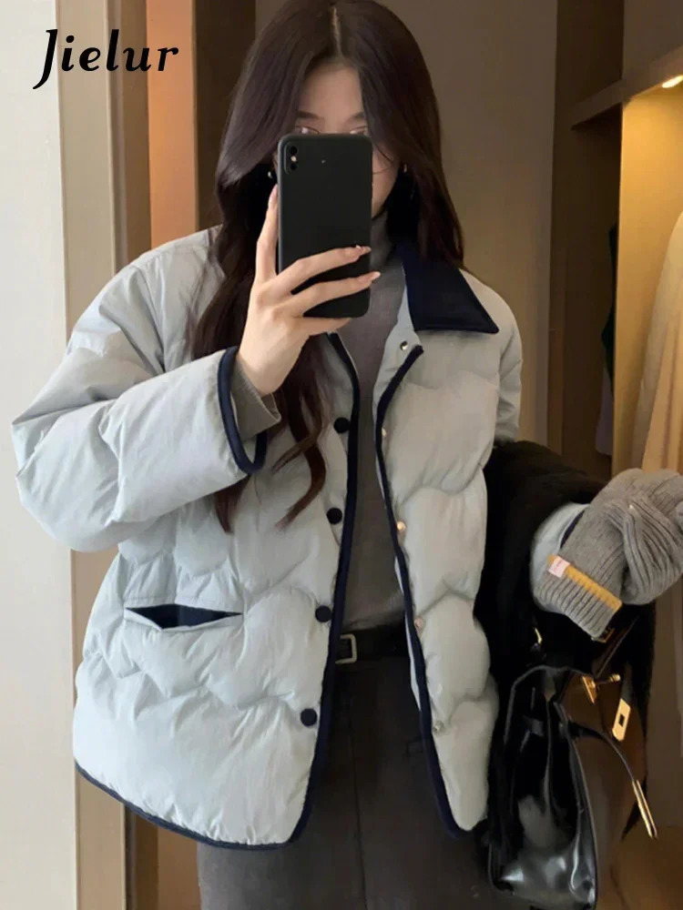 Jielur Ins Contrast Color Chic Button Loose Corduroy Women Parkas Fashion Pockets 5colors Single Breasted Casual Female Parkas 251030