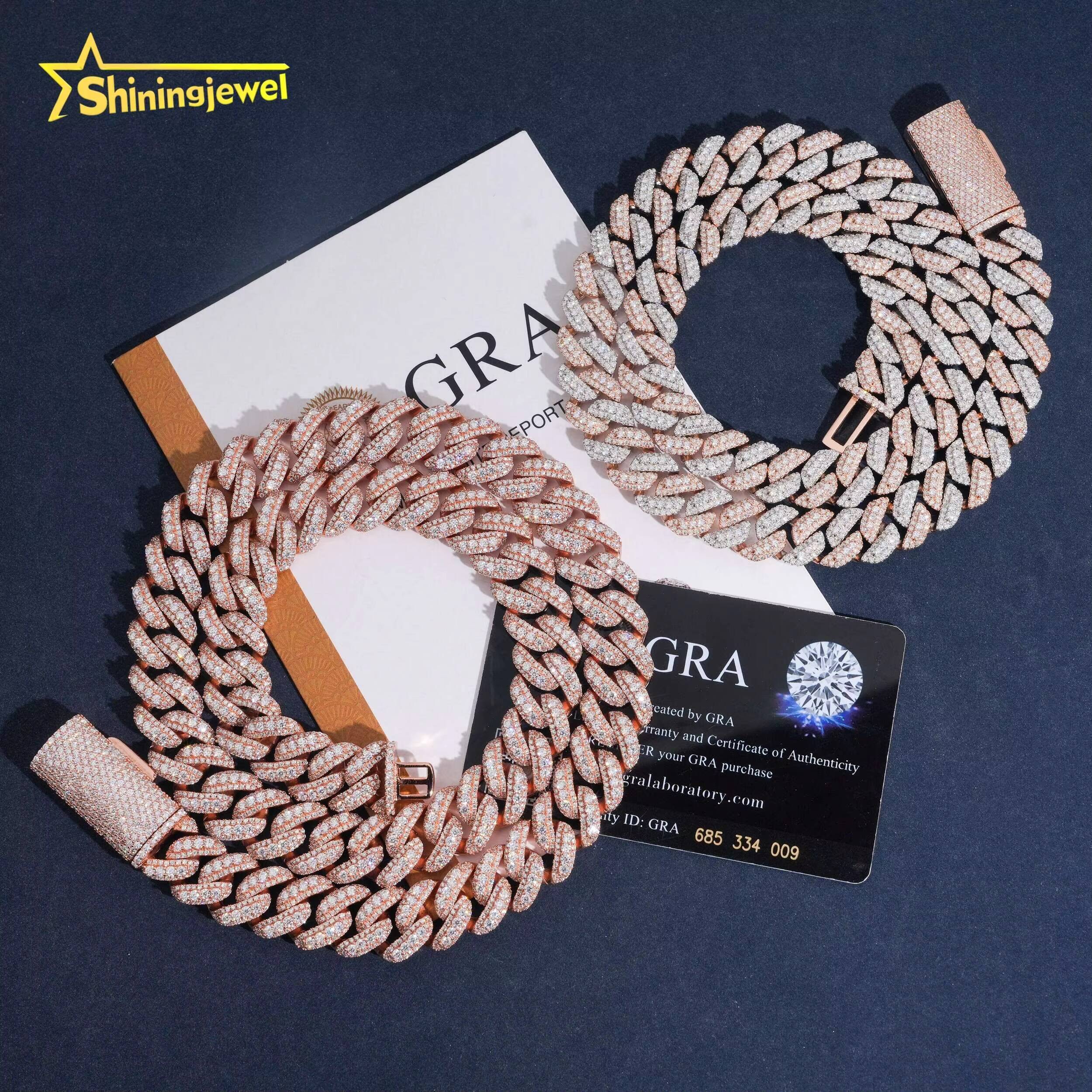 15mm Rose Gold Plated Cuban Link Chain 925 Silver VVS Moissanite Bracelet Iced Out Hip Hop Jewelry Diamond Necklace