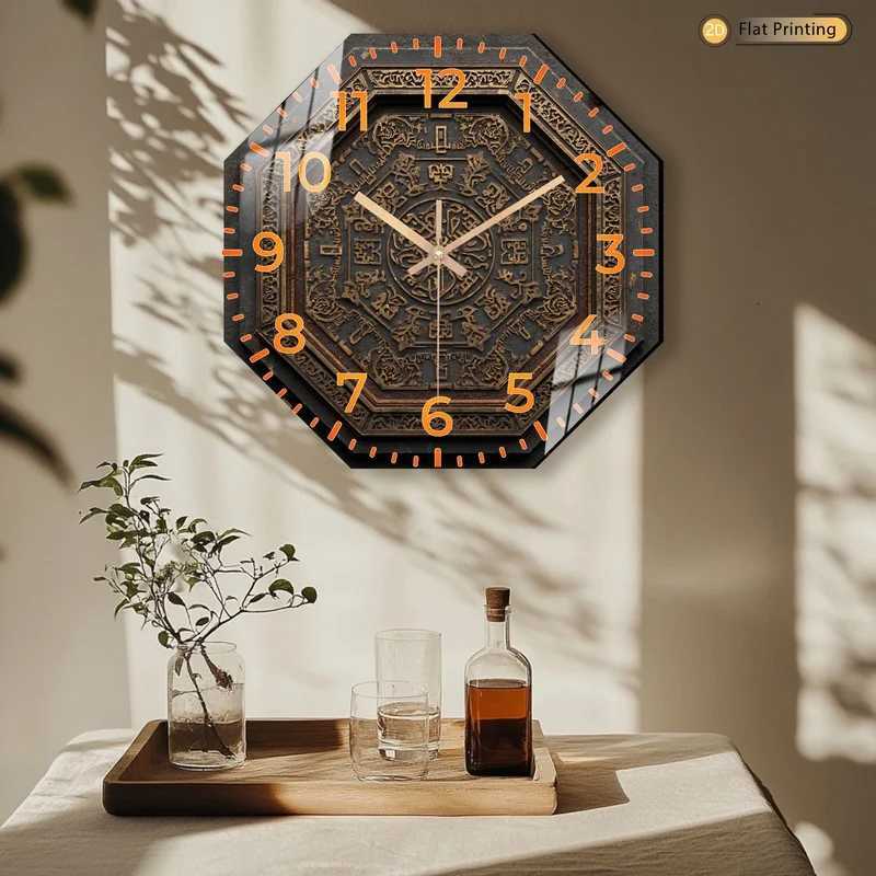 Vintage 2DFlat Golden Pattern Analog Octagonal Wall Clock for Bedroom Office Home Weddings Mothers Day Holiday Gifts C251015